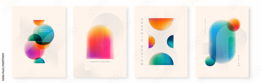 custom made wallpaper toronto digitalGradient background vector set. Minimal posters with colorful, geometric shapes, lines. Modern wallpaper design for social media, poster, banner, flyer