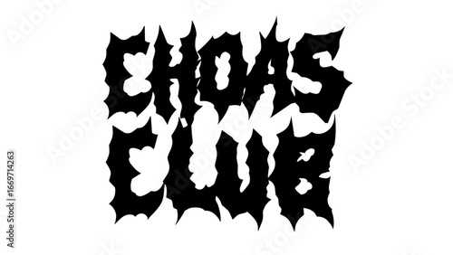 chaos club, typography vector design. Bold lettering in sharp metal style, perfect for streetwear, band merch, and edgy graphic tees, sticker, poster