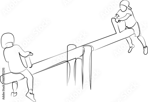 One continuous single drawing line art flat doodle child, person, boy, fun, childhood, girl, happiness, swinging, outdoors, playful. Isolated image hand draw contour on a white background, hand drawn,