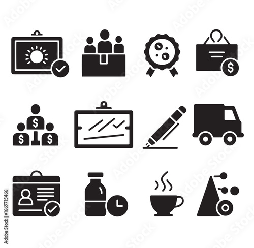 Collection of modern black icon set for business and daily life elements