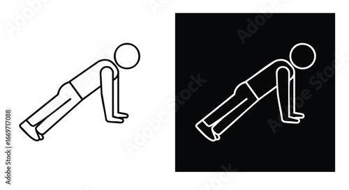 Push-up Exercise Illustration in Monochrome for Fitness and Physical Activity