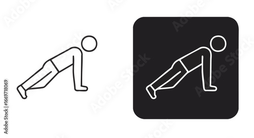 Minimalist outline illustration showing a figure in a plank position, symbolizing health and physical training and core strength development