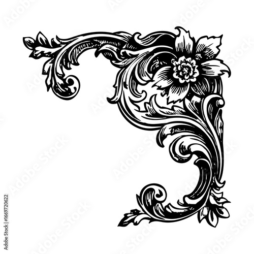 A glyph style illustration depicting ornate corner