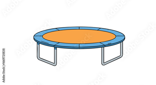 Round trampoline with a blue frame and orange mat, perfect for backyard fun and outdoor recreation