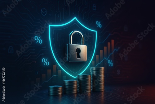Digital security shield protecting financial data and investments
