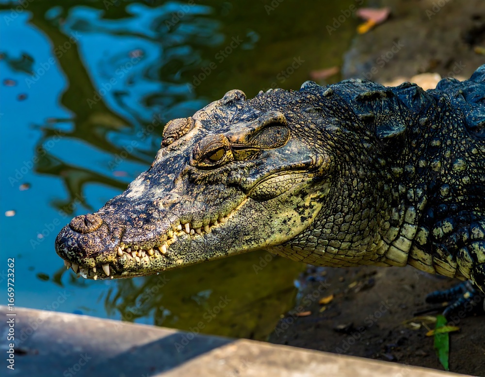 Obraz premium Croc head by water