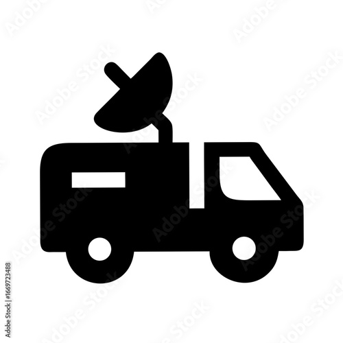 Broadcast Van Icon Set – Satellite Dish Mobile Media Television News Vector Graphic Illustration
