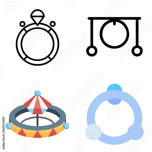 Circus Ring Icon Set – Carnival Performance Entertainment Show Big Top Vector Graphic Illustration
