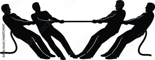 Silhouette of two teams competing in a tug of war