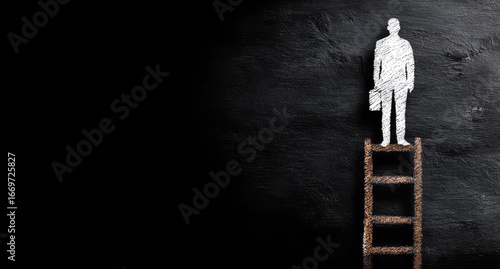 Chalk drawing of a figure on a ladder