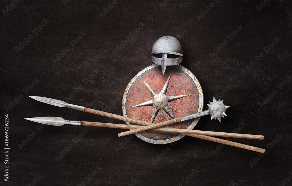 Fototapeta premium viking weapon on dark grunge background