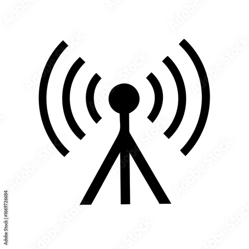 Radio Transmission Antenna Icon Set – Waves, Signal, Broadcast, Communication, Vector, Editable, Minimal