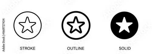 Star icon with editable stroke, outline and solid styles. Vector icon for ui design, important, bookmark, favorite and badge.