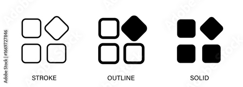 App icons with editable stroke, outline and solid styles. Vector icons for ui, phone, computer, layout design.