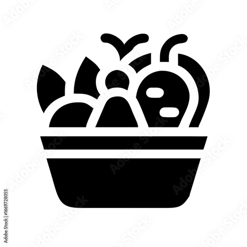 Vegetables Basket Icon – Fresh Healthy Food Basket with Bold Clean Outline for Nutrition, Grocery, Organic Market, and Wellness Design