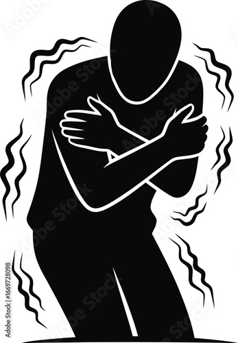 Silhouette of a shivering man, indicating cold or illness, a graphic representation of physical discomfort
