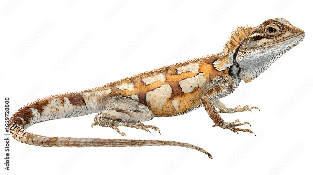 Fototapeta premium Stunning detailed portrait of a Brown-headed lizard against a clean white background, perfect for educational and design projects