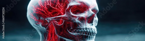 Trigeminal neuralgia facial pain and spasms concept. A detailed view of a human skull showcasing intricate structures.