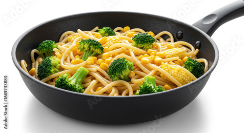 Delicious Pasta with Broccoli and Corn in a Pan.