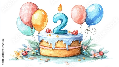 birthday cupcake in watercolor design illustration