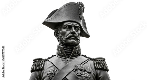 Statue of General with Tricorne Hat on White Background | Historical Leadership Figure for History Books and Educational Materials