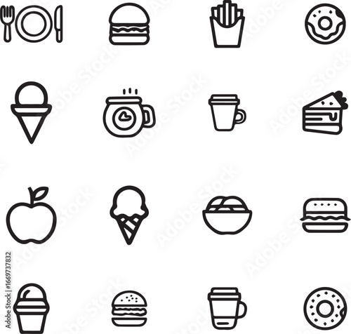 Food icons set. Collection vector black outline logo for mobile apps web flat design vector illustration