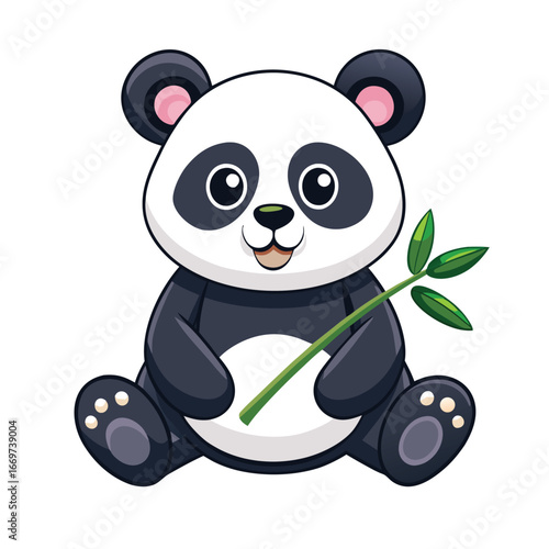 Cute baby panda cartoon in bamboo forest smiling and playing