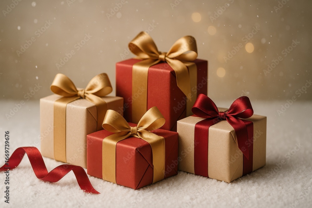 Obraz premium Stack of gift boxes with ribbons