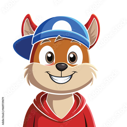 Funny baby cartoon animals, like a cat, dog, and owl, with a cute smile and hat, are designed as a fun and adorable vector illustration