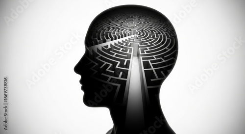 Abstract human head silhouette filled with a labyrinth