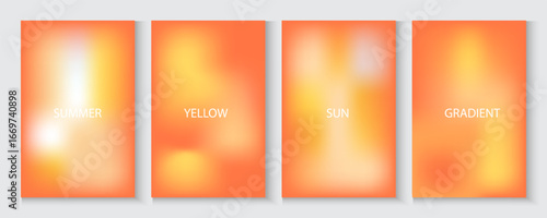 Abstract summer colorful gradient card background set. soft and Minimalist poster with oranges, blue, yellow, pink. Modern summer and spring wallpaper design for drink menu, promotion, beverages, ads.