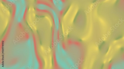 Iridescent Fluid Waves: Soft Yellow, Red, and Turquoise Waves in a Seamless Loop, Perfect for Design Elements, Corporate Presentations, and Relaxing Modern Visuals