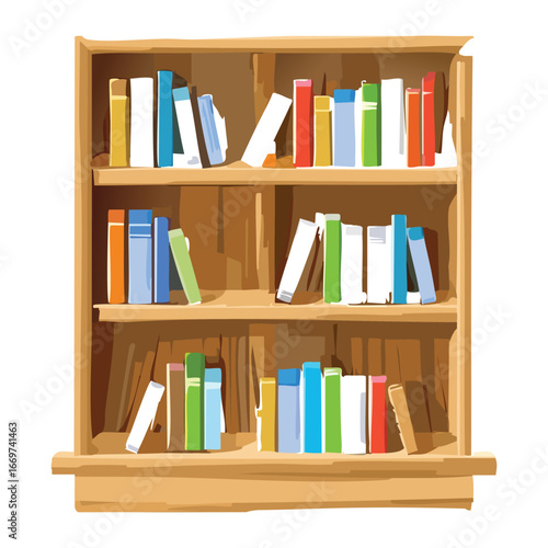 A simple line art illustration of a bookshelf.