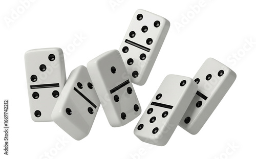 White domino tiles with black pips and dividing lines isolated background