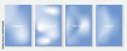 Sky Blue Gradient Vector poster or banner Background set, minimalist Abstract Light sky clouds Blue Texture Template. Modern Luxury Backdrop. Curve Layout Concept.Combination of soft and bright sky.