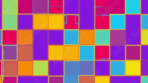 Abstract Grid Motion: Vibrant Rectangles and Squares Shifting in a Seamless Loop, Perfect for Tech, Digital Art, and Modern Presentations