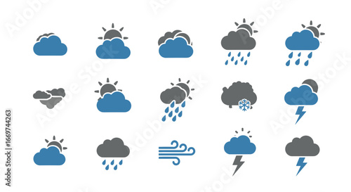 Collection of weather icons depicting various atmospheric conditions seen