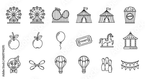 Illustration of carnival elements including rides food and entertainment