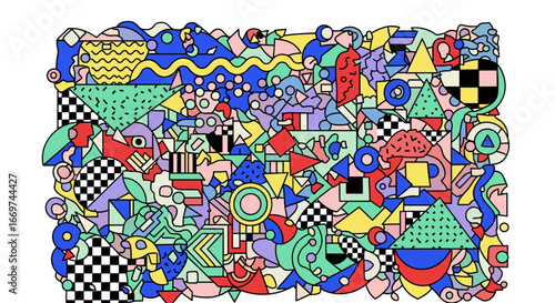 Colorful abstract geometric shapes creating a vibrant and chaotic scene