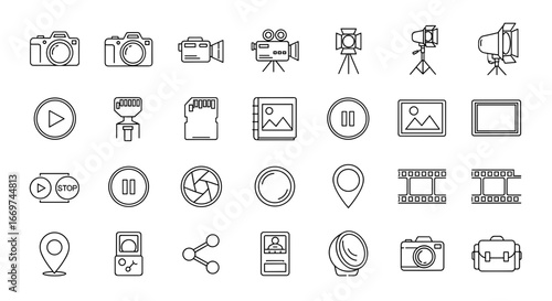 Illustration of various photography and videography equipment and tools