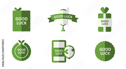 Collection of green good luck themed illustrations with various shapes
