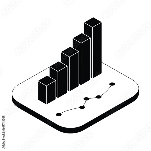 Isometric bar chart and line graph showing upward trend and growth