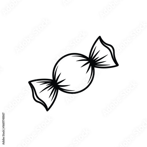 Hand drawn sketch of a wrapped candy on a white background