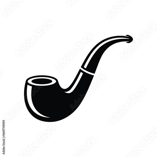 Classic black silhouette of a smoking pipe on a white background