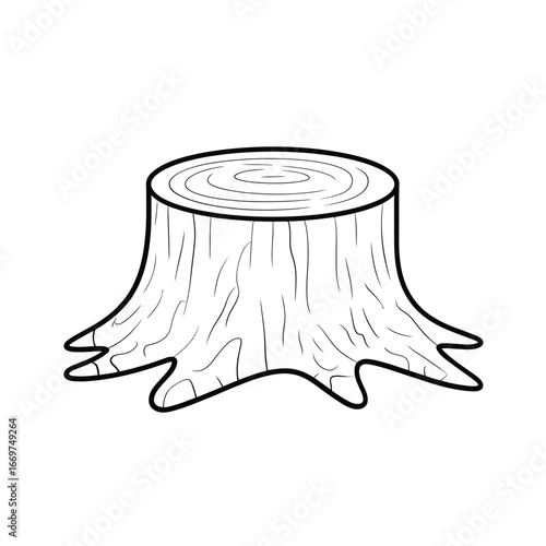 Black and white illustration of a tree stump with roots