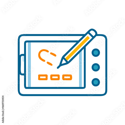Digital drawing tablet with stylus and creative design illustration  