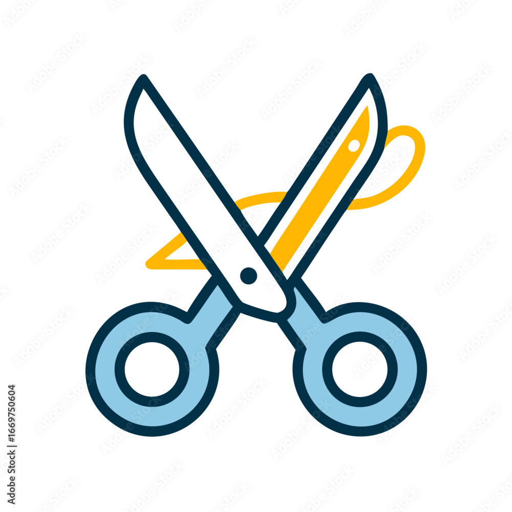 Scissors with thread in minimalist design and blue color scheme Scissors with thread in minimalist design and blue color scheme