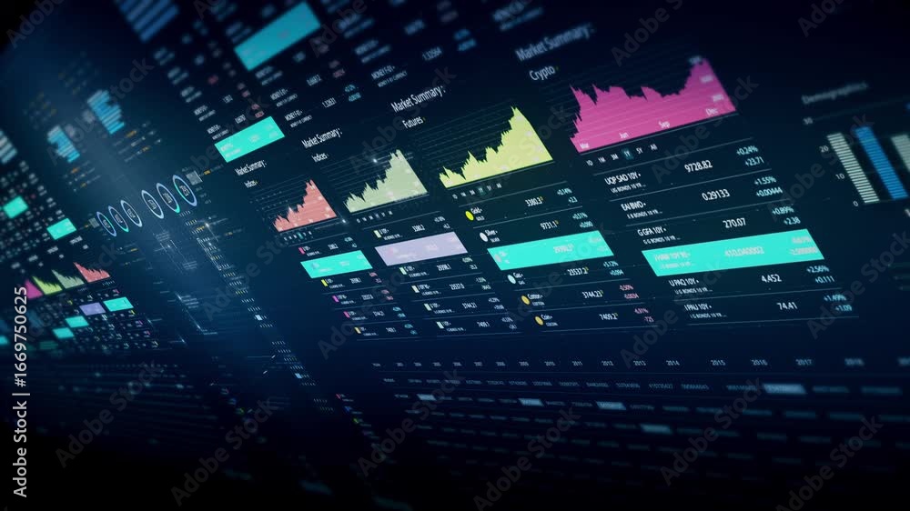 Dynamic data visuals for business info graphics, animated charts, and data-driven insights for a business meeting mock-up. Explore the world of trading, stock exchanges, and crypto