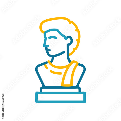 Classical bust sculpture in minimalist style with vibrant colors  