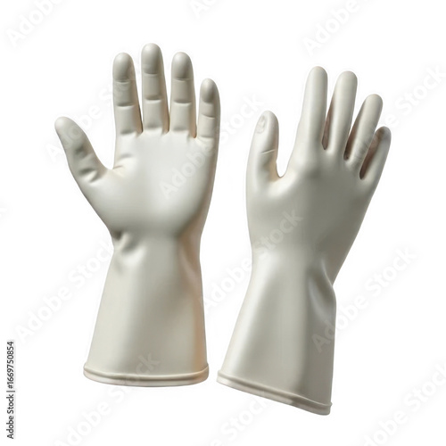 Pair of White Protective Gloves on Transparent Background